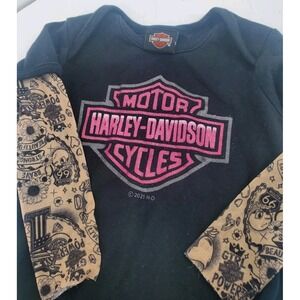 Harley Davidson Glitter Mesh Tattoo Long Sleeves One Piece Toddler Girl 18/24 M